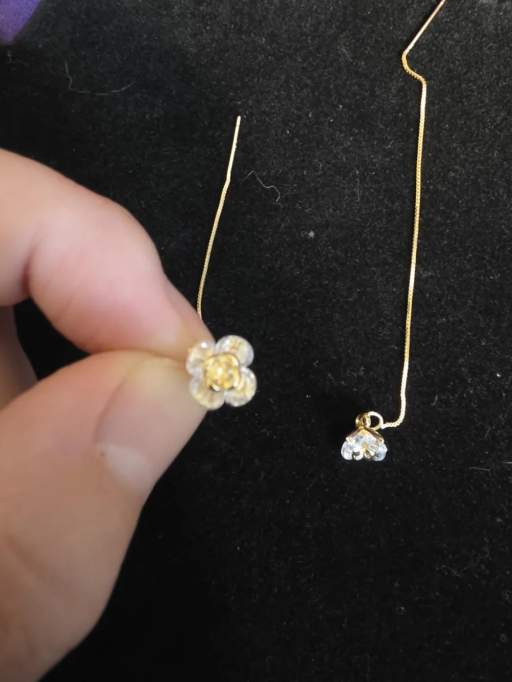 Gold and Silver Floral Threader Earrings
